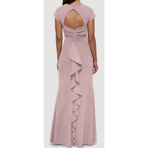 NWT Xscape Ruffle Back Scuba Crepe Gown Maxi Dress Women's Pink Size 10P - Picture 2 of 8